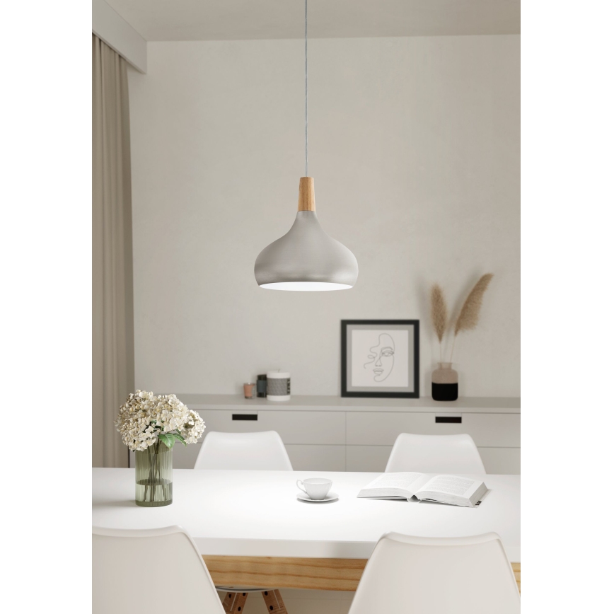 Eglo - Ljuskrona med textilsladd 1xE27/60W/230V diameter 28 cm silver - FSC certifierade