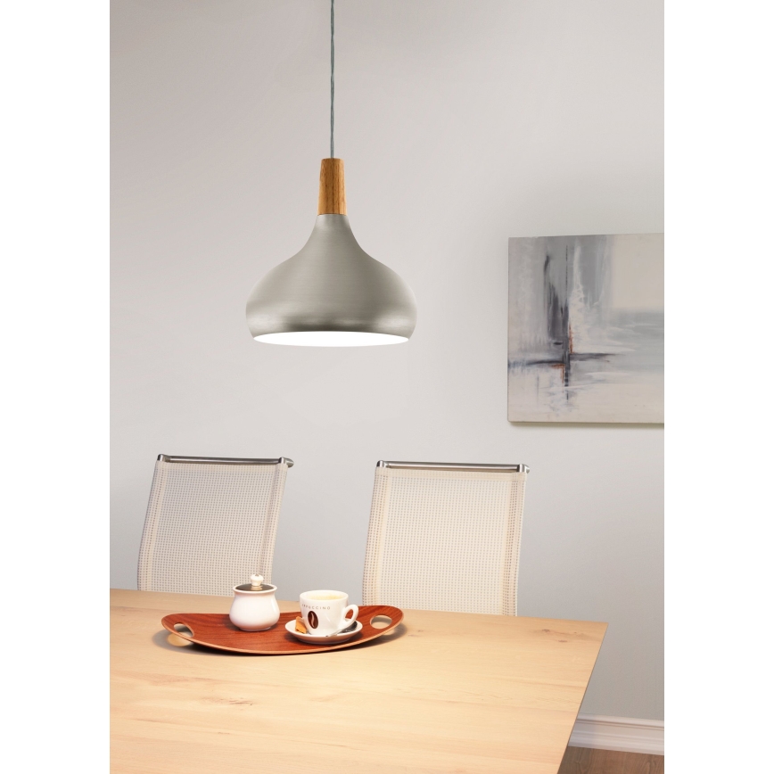 Eglo - Ljuskrona med textilsladd 1xE27/60W/230V diameter 28 cm silver - FSC certifierade