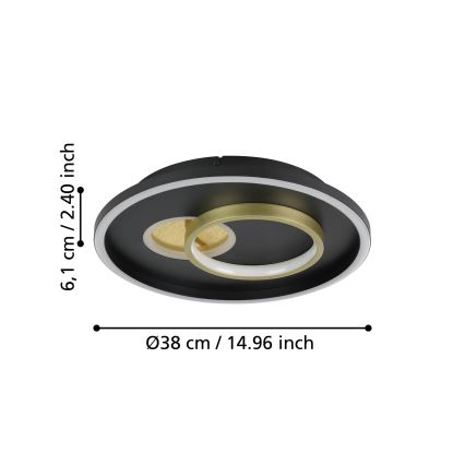 Eglo - LED taklampa 1xLED/14W/230V + 1xLED/8,5W diameter 38 cm svart/guld