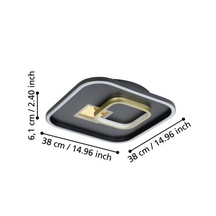 Eglo - LED taklampa 1xLED/16,2W/230V + 1xLED/9,2W 38x38 cm svart/guld
