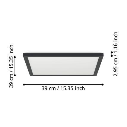 Eglo - LED ljusreglerad taklampa till badrum LED/17,6W/230V 2700-6500K 39x39 cm IP44 svart + fjärrkontroll