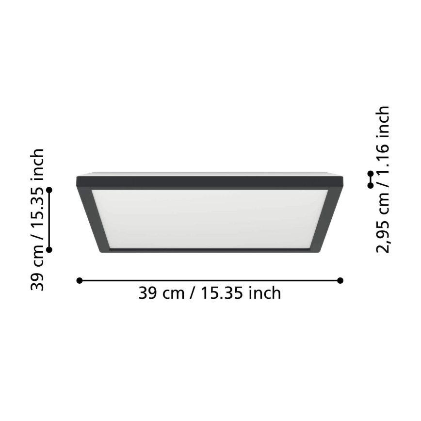 Eglo - LED ljusreglerad taklampa till badrum LED/17,6W/230V 2700-6500K 39x39 cm IP44 svart + fjärrkontroll