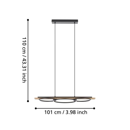 Eglo - LED ljusreglerad ljuskrona på textilsladd 2xLED/12,5W/230V+1xLED/15,5W 3000K beige/svart