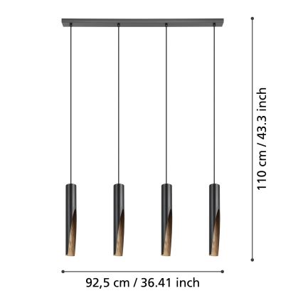 Eglo - LED ljuskrona med textilsladd 4xGU10/4,5W/230V 3000K svart/brun