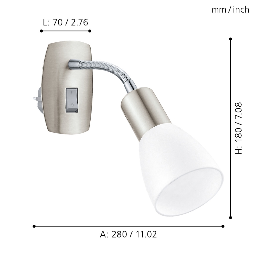 EGLO 92935 - Vägg Uttag lampa DAKAR 3 1xE14/25W