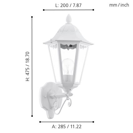 Eglo 93446 - Utomhus Väggbelysning NAVEDO 1xE27/60W/230V