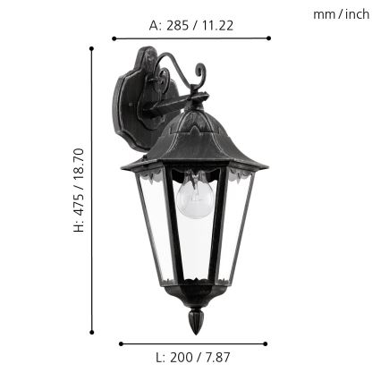 Eglo 93456 - Utomhus Väggbelysning NAVEDO 1xE27/60W/230V