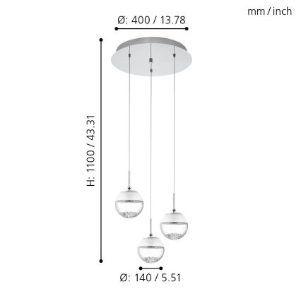 Eglo 93709 - LED Ljuskrona MONTEFIO 1 3xLED/5W/230V