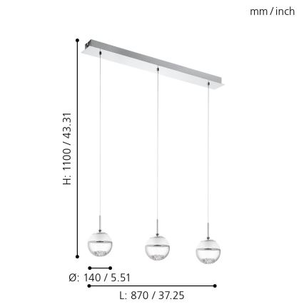 Eglo 93784 - LED Hängande lampa MONTEFIO 1 3xLED/5W/230V