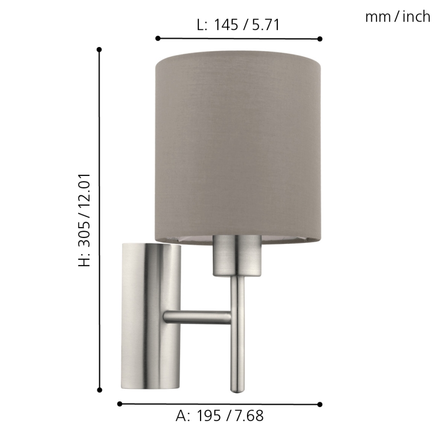 Eglo - Vägglampa 1xE27/60W/230V taupe