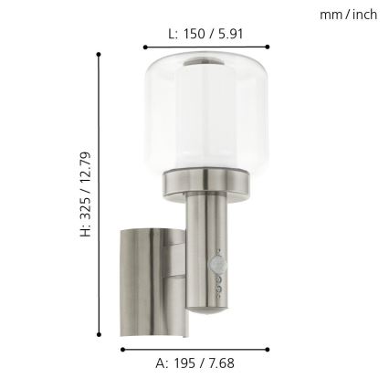 Eglo 95017 - Utomhus Väggbelysning med sensor POLIENTO 1xE27/40W