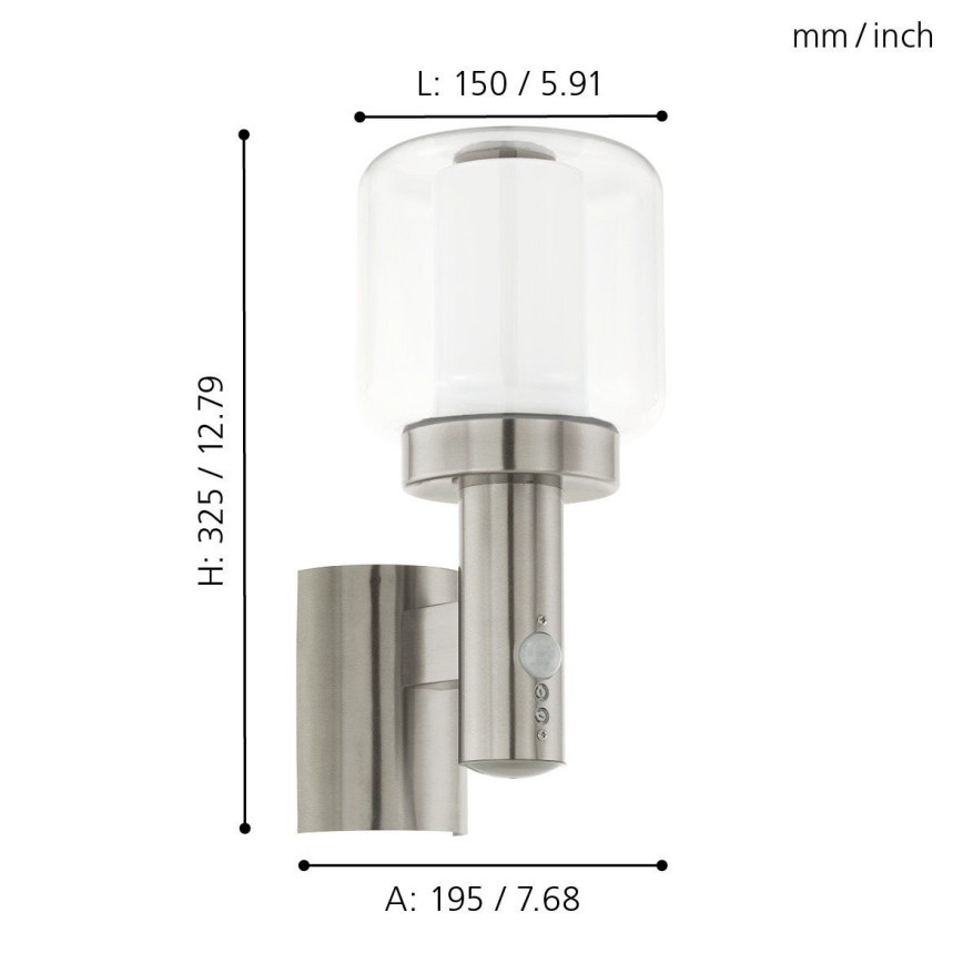 Eglo 95017 - Utomhus Väggbelysning med sensor POLIENTO 1xE27/40W