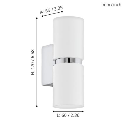 Eglo 95368 - LED Väggbelysning PASSA 2xGU10-LED/4W/230V