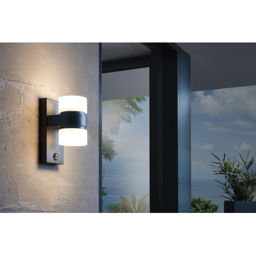 Eglo 96276 - LED utomhus Väggbelysning med sensor ATOLLARI 2xLED/6W