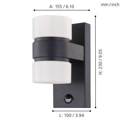 Eglo 96276 - LED utomhus Väggbelysning med sensor ATOLLARI 2xLED/6W