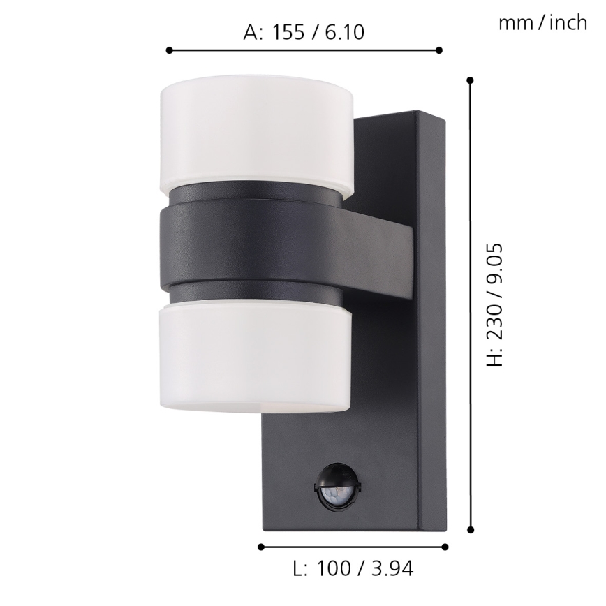 Eglo 96276 - LED utomhus Väggbelysning med sensor ATOLLARI 2xLED/6W