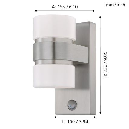 Eglo 96277 - Utomhus LED Väggbelysning med sensor ATOLLARI 2xLED/6W