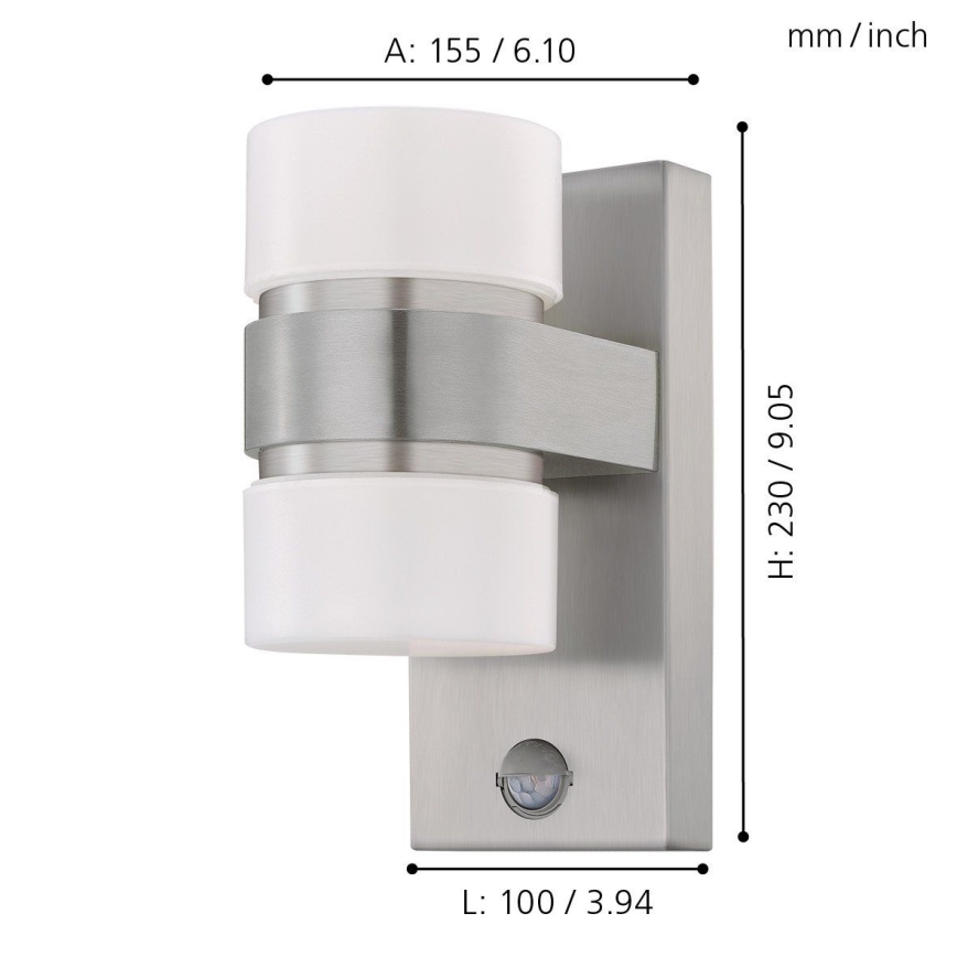 Eglo 96277 - Utomhus LED Väggbelysning med sensor ATOLLARI 2xLED/6W
