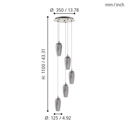 Eglo 96345 - LED Ljuskrona med snöre FARSALA 5xG9/2.5W/230V