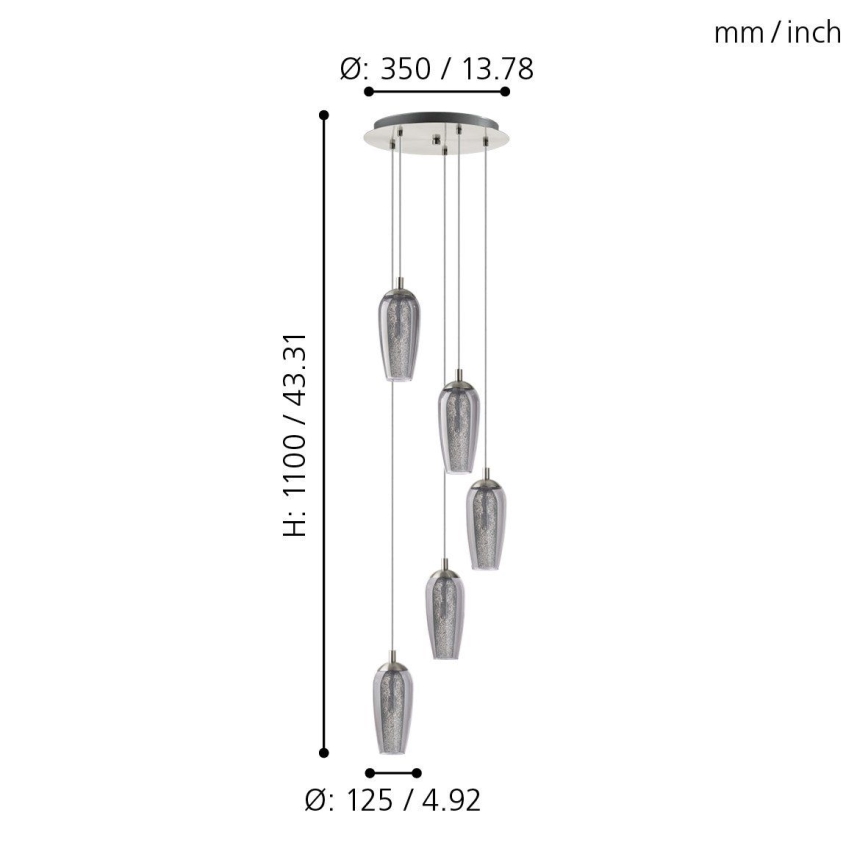 Eglo 96345 - LED Ljuskrona med snöre FARSALA 5xG9/2.5W/230V