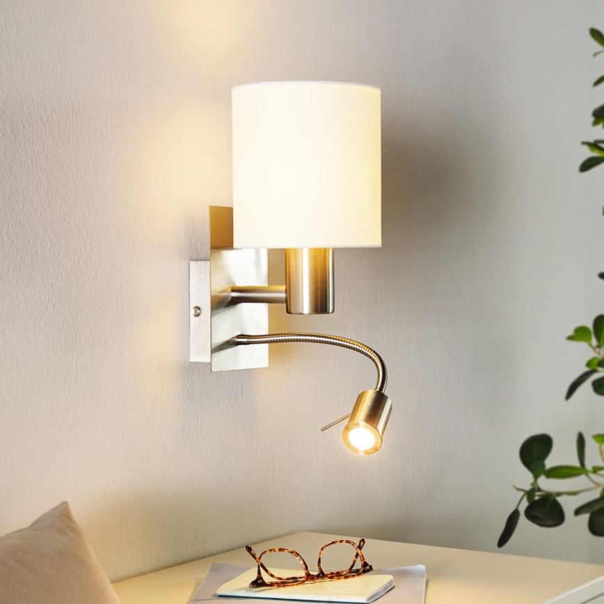 Eglo 96477 - LED Väggbelysning PASTERI 1xE27/40W+LED/3.8W vit