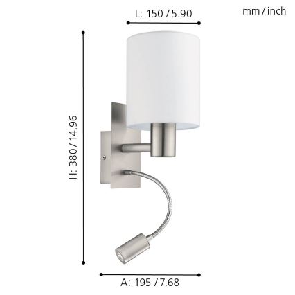 Eglo 96477 - LED Väggbelysning PASTERI 1xE27/40W+LED/3.8W vit