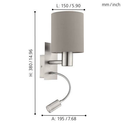 Eglo - LED Flexibel belysning 1xE27/40W+LED/3,8W taupe