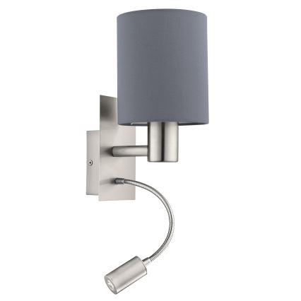 Eglo 96479 - LED Väggbelysning PASTERI 1xE27/40W+LED/3,8W grå