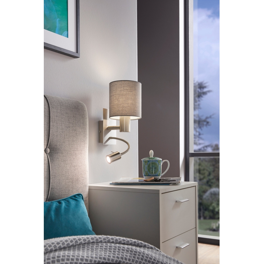 Eglo 96479 - LED Väggbelysning PASTERI 1xE27/40W+LED/3,8W grå