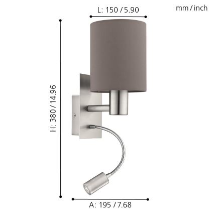 Eglo 96481 - LED Väggbelysning PASTERI 1xE27/40W+LED/3.8W grå