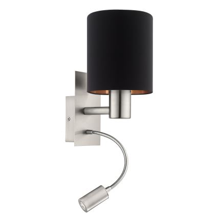 Eglo 96483 - LED Väggbelysning PASTERI 1xE27/40W+LED/3.8W svart