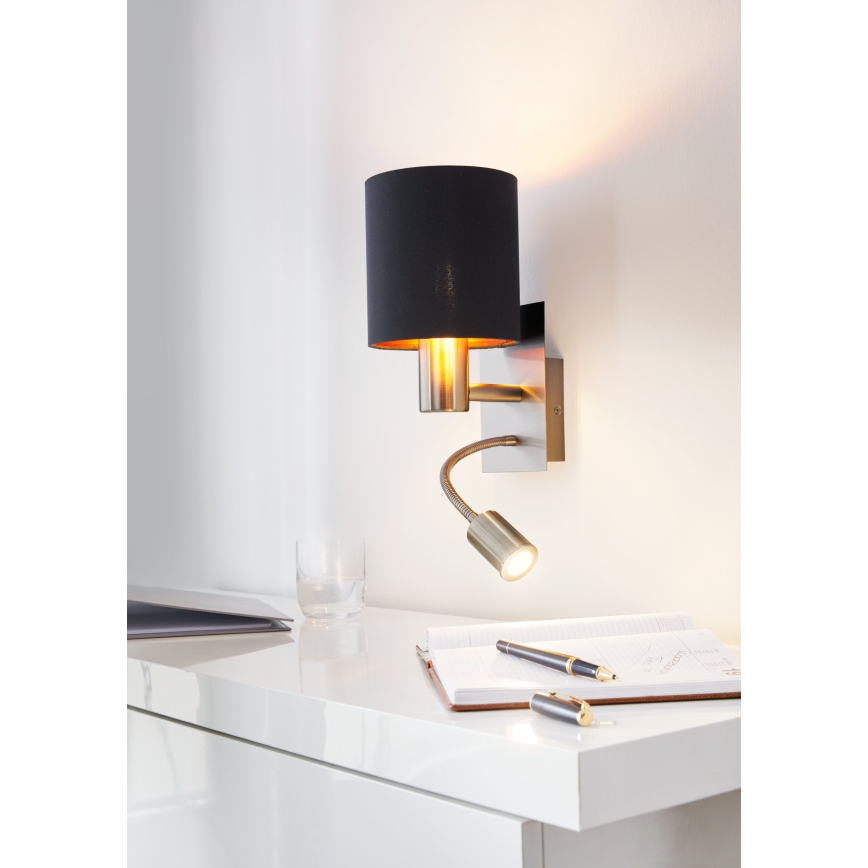 Eglo 96483 - LED Väggbelysning PASTERI 1xE27/40W+LED/3.8W svart