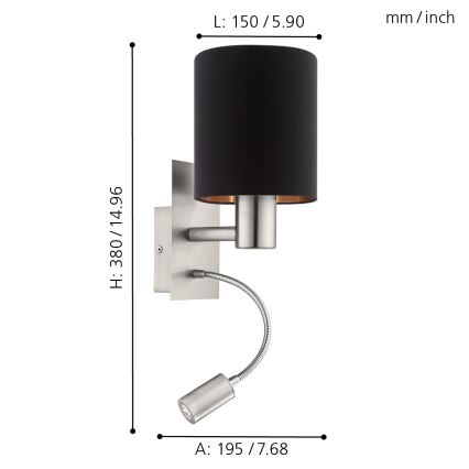 Eglo 96483 - LED Väggbelysning PASTERI 1xE27/40W+LED/3.8W svart