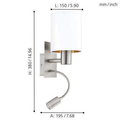 Eglo 96484 - LED Väggbelysning PASTERI 1xE27/40W+LED/3.8W vit