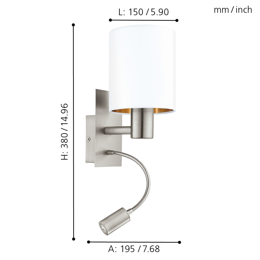 Eglo 96484 - LED Väggbelysning PASTERI 1xE27/40W+LED/3.8W vit