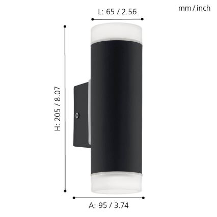 Eglo 96505 - LED utomhus Väggbelysning RIGA 2xGU10/5W