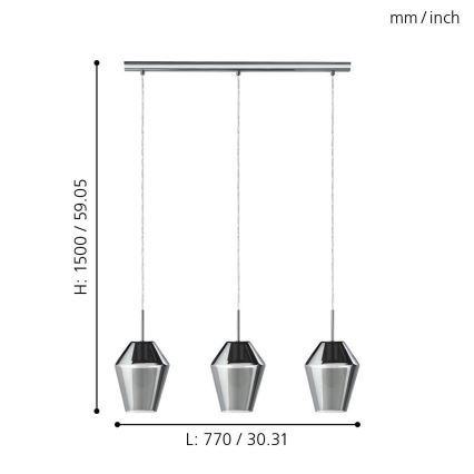 Eglo 96774 - Hängande lampa MURMILLO 3xE27/28W/230V