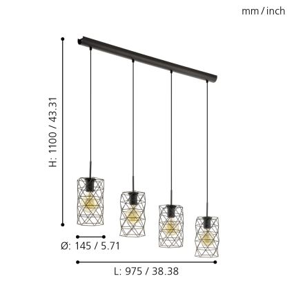 Eglo 97066 - Hängande lampa ESTEVAU 4xE27/60W/230V