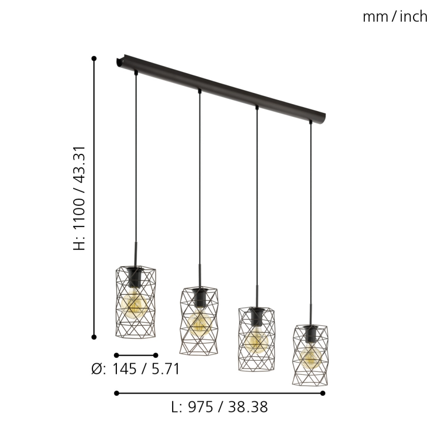 Eglo 97066 - Hängande lampa ESTEVAU 4xE27/60W/230V