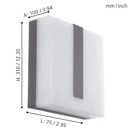 Eglo 97219 - LED Dimbar utomhus Väggbelysning TORAZZA-C LED/14W/230V
