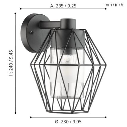 Eglo 97226 - Utomhus Väggbelysning CANOVE 1xE27/60W/230V