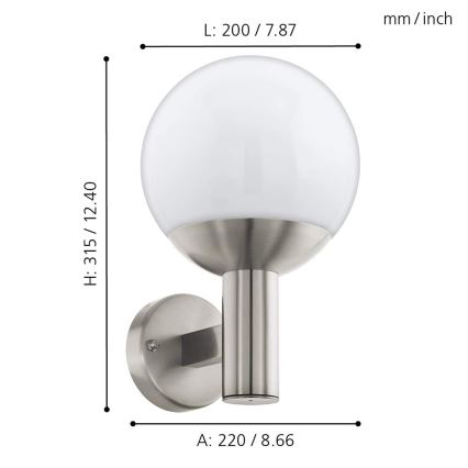 Eglo - LED Dimbart utomhus vägglampa NISIA-C 1xE27/9W/230V IP44