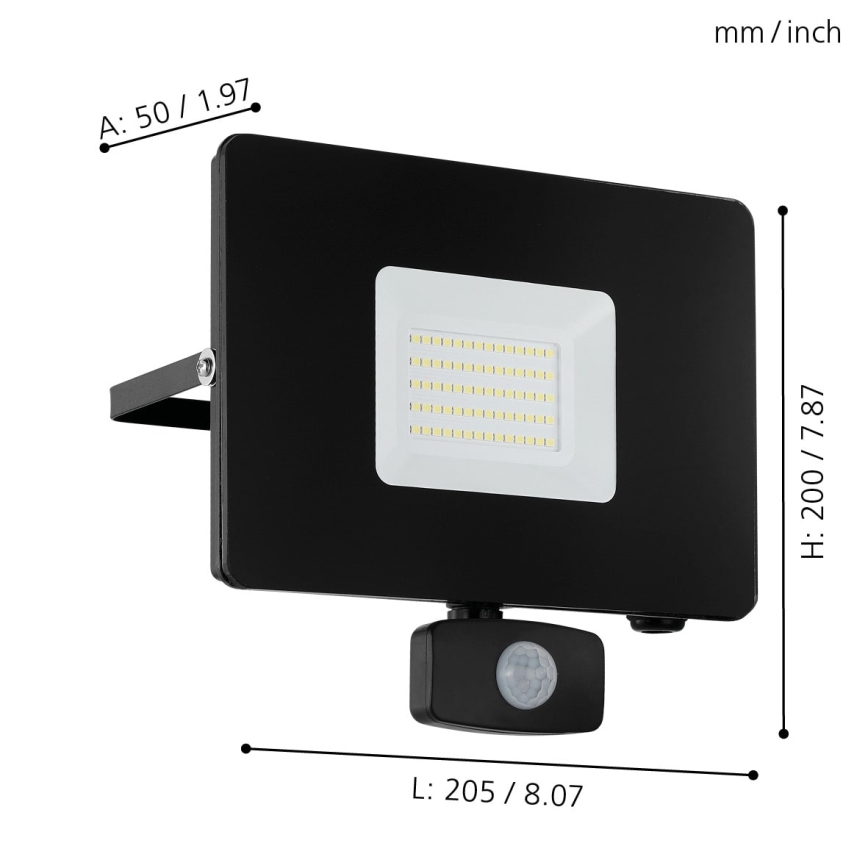 Eglo 97463 - LED Strålkastare med sensor FAEDO 3 LED/50W/230V IP44