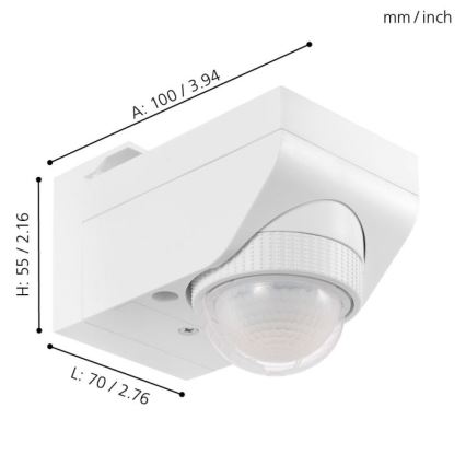 Eglo - Utomhuslampa med rörelsesensor 12 m vit IP44