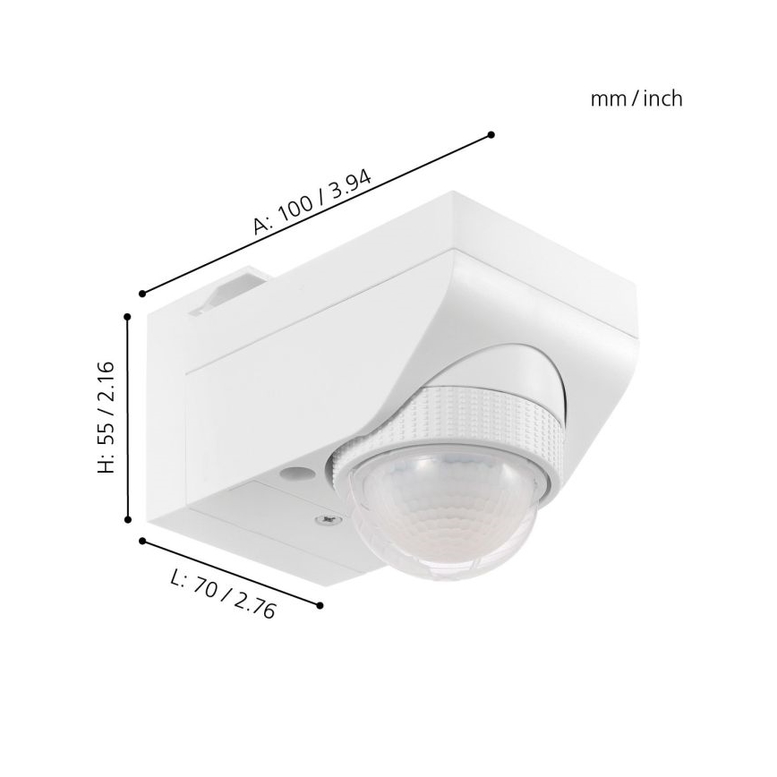 Eglo - Utomhuslampa med rörelsesensor 12 m vit IP44