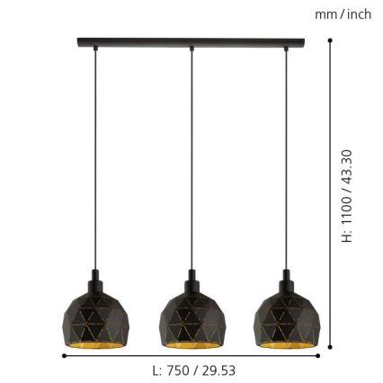 Eglo 97846 - Ljuskrona med snöre ROCCAFORTE 3xE14/40W/230V