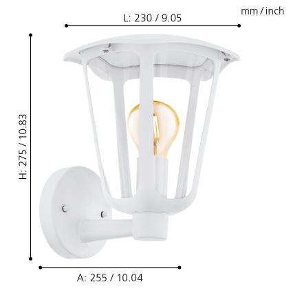 Eglo 98115 - Utomhus Väggbelysning MONREALE 1xE27/60W/230V IP44 vit