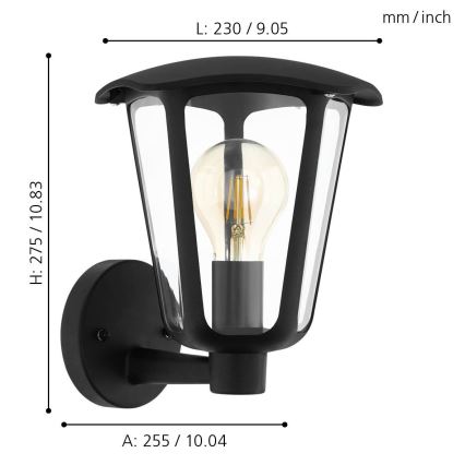 Eglo 98119 - Utomhus Väggbelysning MONREALE 1xE27/60W/230V IP44 svart