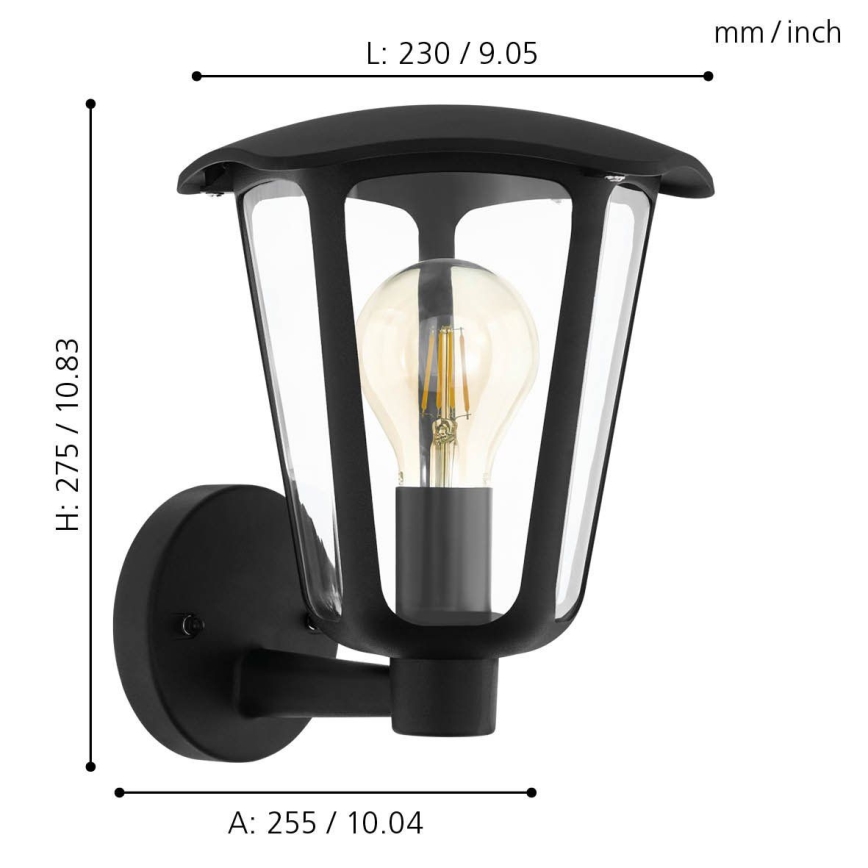 Eglo 98119 - Utomhus Väggbelysning MONREALE 1xE27/60W/230V IP44 svart