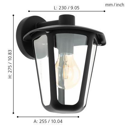 Eglo 98121 - Utomhus Väggbelysning MONREALE 1xE27/60W/230V IP44 svart